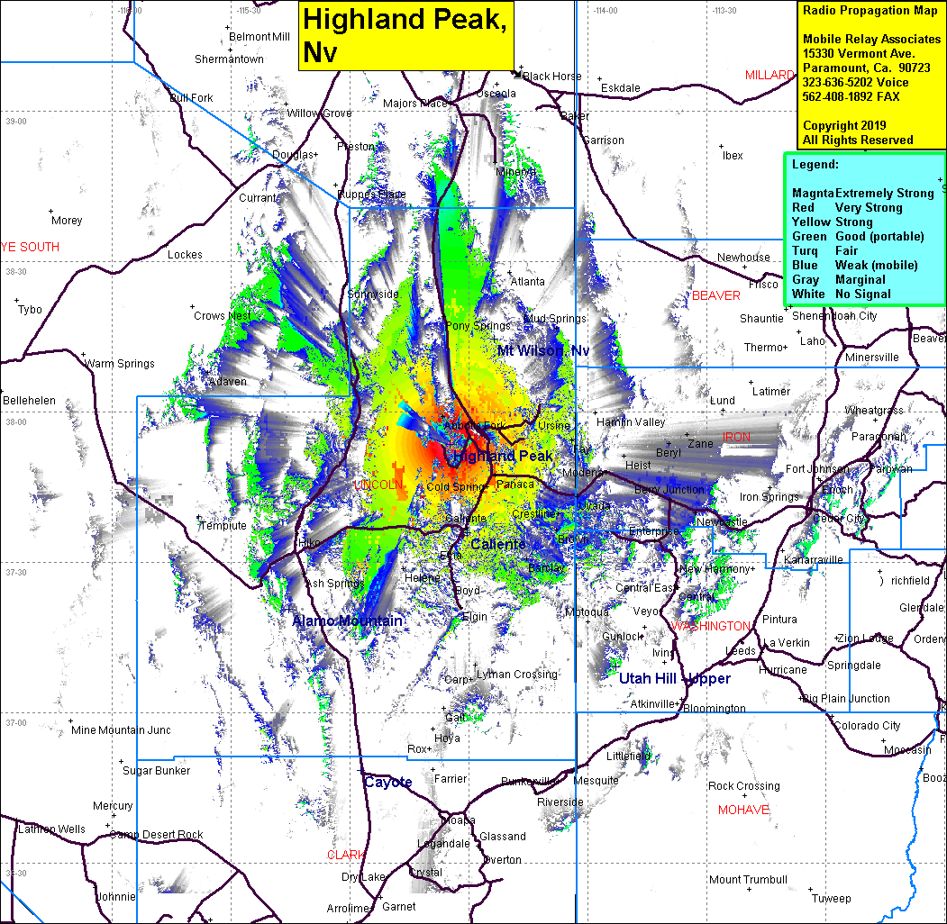 heat map radio coverage Highland Peak